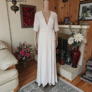 Shimmer in Pearls: 
Aidan Mattox Sequin Jordana Wrap Gown